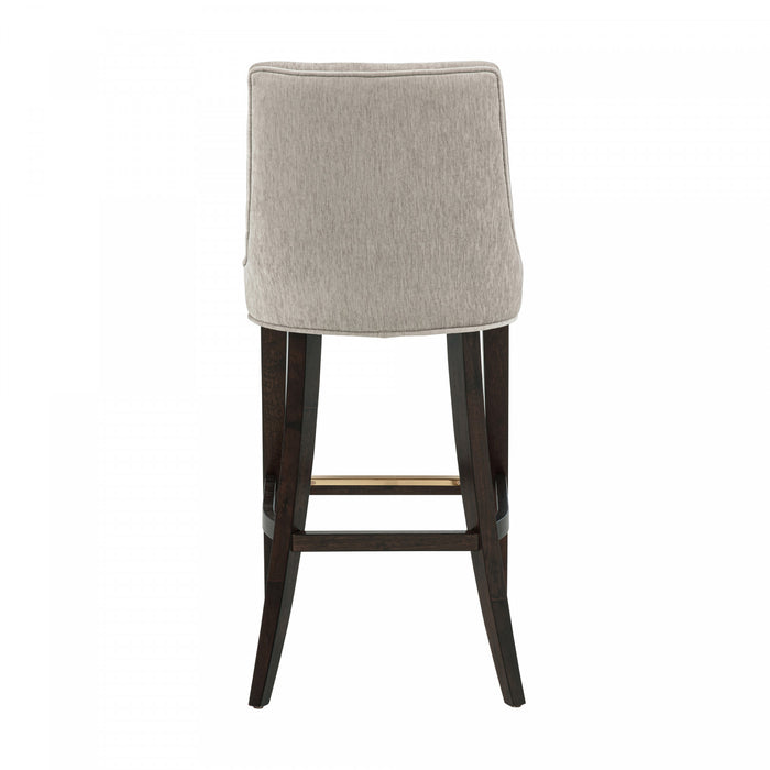 Tabouret de bar moderne en bois Beever avec revetement en chenille taupe