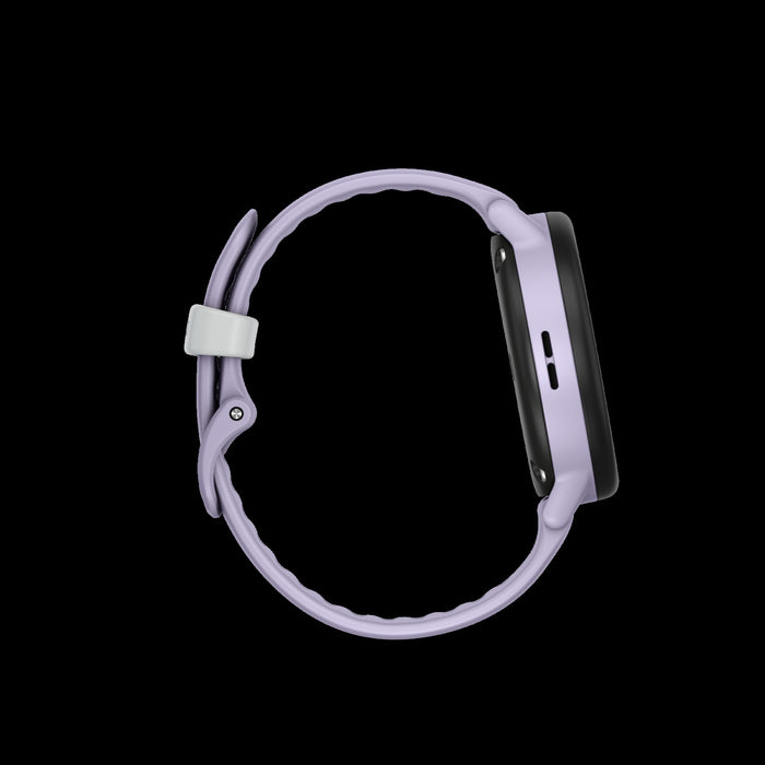 Montre intelligente pour enfants Garmin Bounce 2 Violet clair - Vetement sur, suivi sportif GPS, surveillance du sommeil, commandes vocales, themes amusants, quiz educatifs