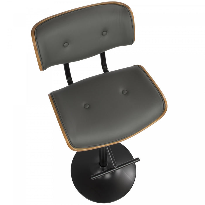 Tabouret bar réglable moderne du milieu du 20e siècle Lombardi en similicuir - noyer et gris