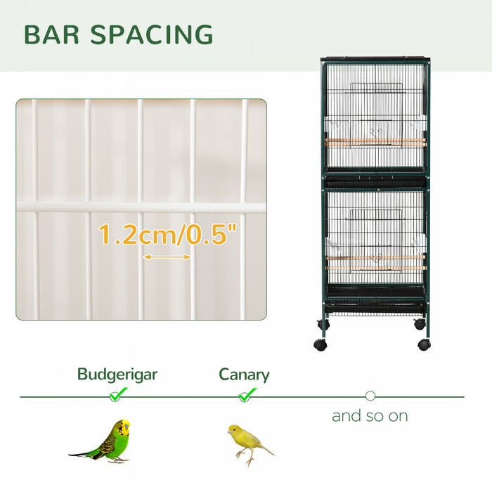 Pawhut Grande Cage A Oiseaux Avec 1,7 Pi De Largeur Pour Envergure, Voliere D'interieur Avec Design Multi-portes, Adaptee Pour Un Canari, Pinson, Conure, 55\"