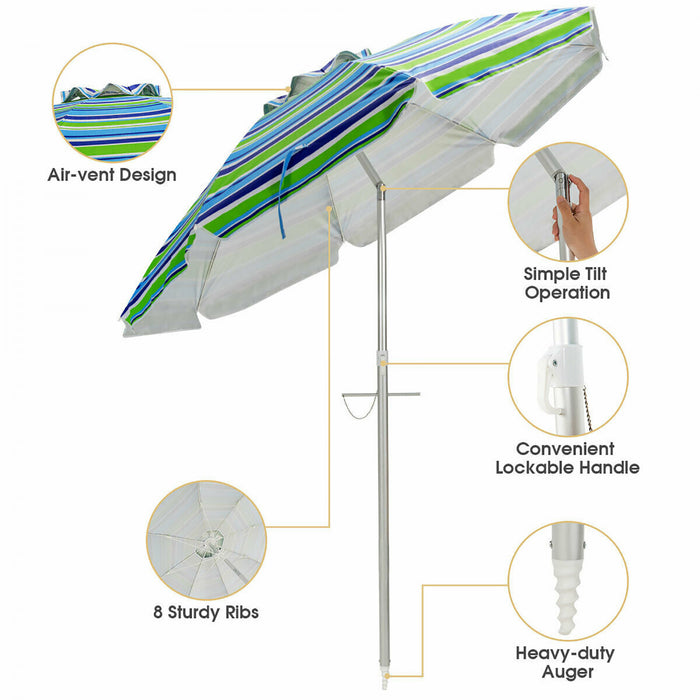 Costway Parasol de plage pour patio de 6,5 pieds, protection solaire, inclinaison, avec sac de transport, turquoise