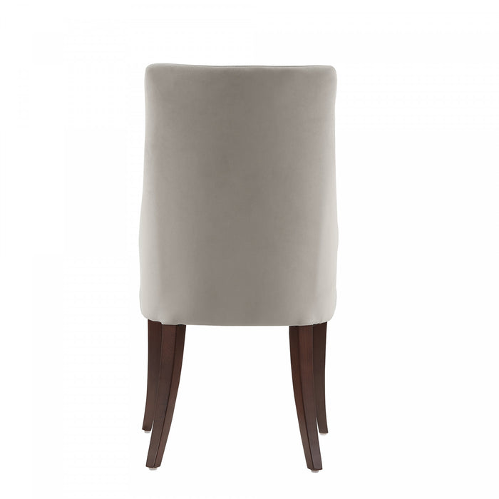 Chaise de salle a manger moderne Connie en cuir vegetalien et velours avec structure en bois, gris clair - Lot de 4