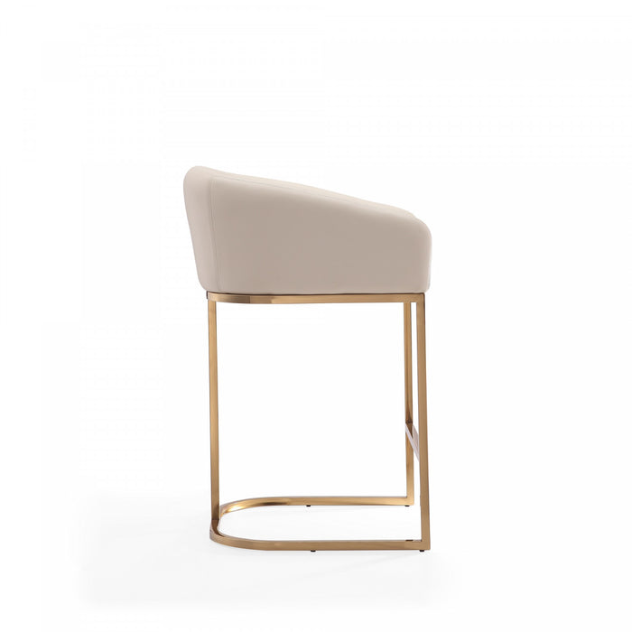 Tabouret de comptoir rembourre en metal style mid-century Louvre, creme - Lot de 2