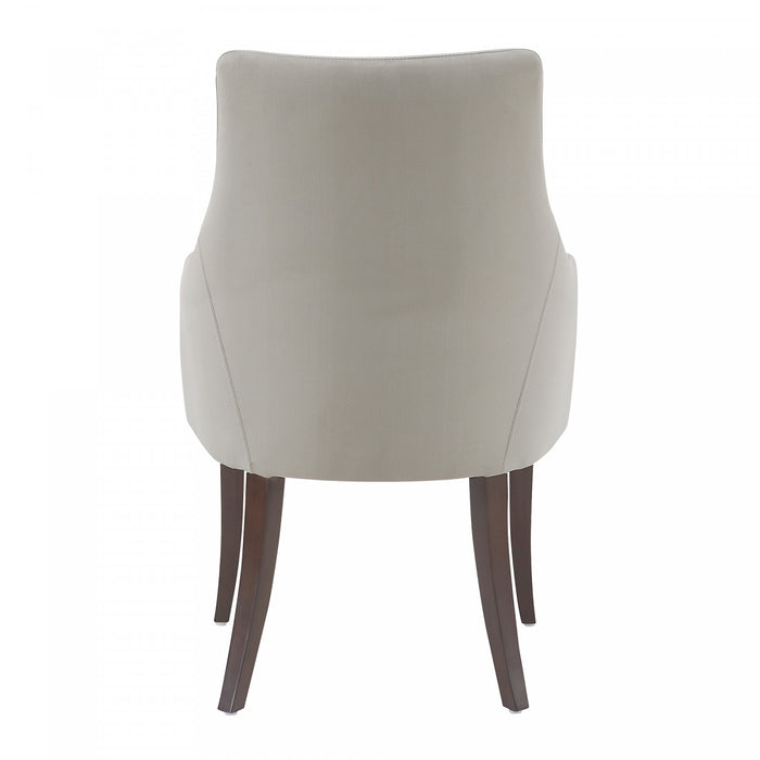 Fauteuil moderne Connie en bois, cuir vegetalien et velours, gris clair