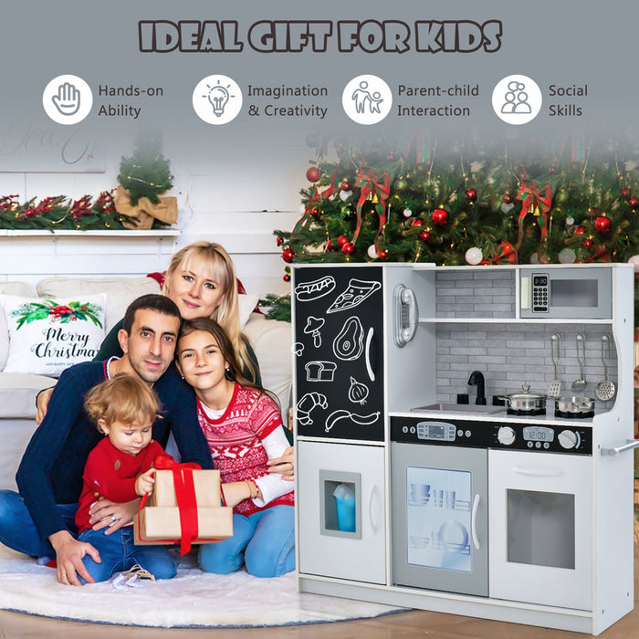 Costway Kid's Pretend Play Kitchen Toddler Kitchen Playset Avec Tableau Noir Blanc