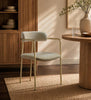 Serene Mid-Century Modern Metal Upholstered Dining Chair in Taupe | Chaise de salle a manger moderne mi-siecle en metal et tissu, coloris taupe, Serene