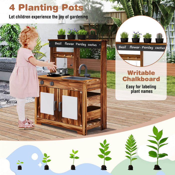 Ensemble De Cuisine De Boue Costway Pour Enfants Avec Robinet D'evier Amovible Double Poeles 4 Pots De Plantation