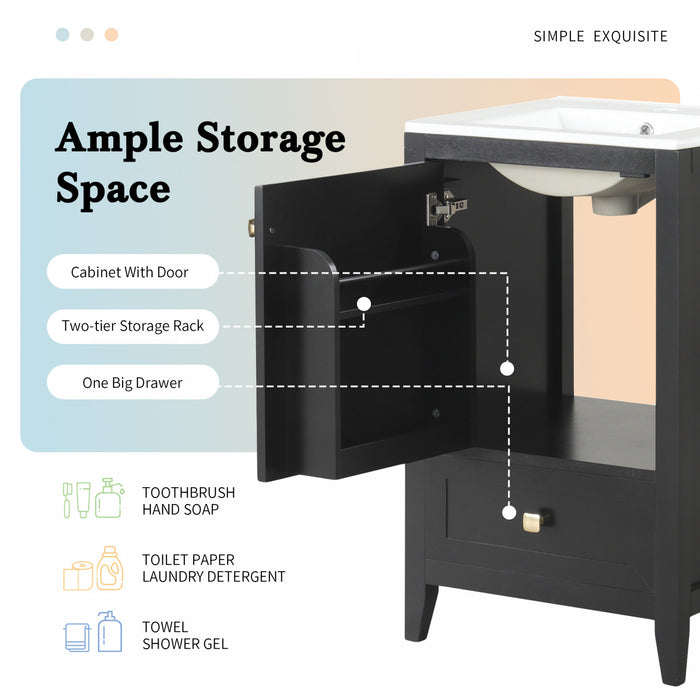 Puret Meuble-Lavabo Simple 20 po avec Etagere de Porte et Tiroir Coulissant, Noir