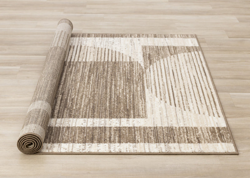 Carpette Forte brune, beige et crème à motif géométrique abstrait - 7 pi 9 po x 10 pi 6 po