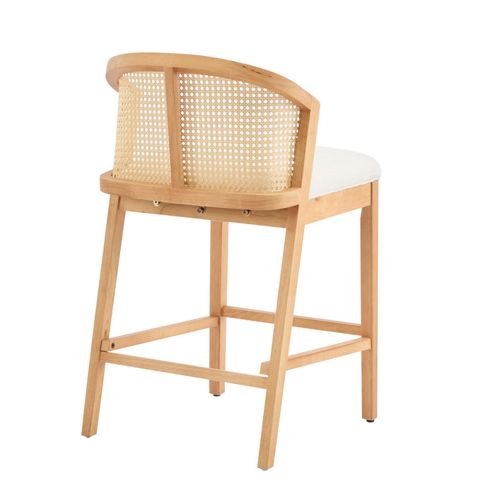Tatti – Lot de 2 tabourets de comptoir en bois d’hevea avec dossier en cannage, couleur beige