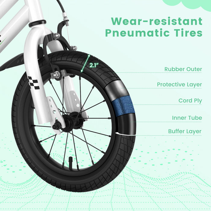 Velo Costway 14\" Pour Enfants Avec Roues D'entrainement Amovibles Et Panier Pour 3-5 Ans Blanc
