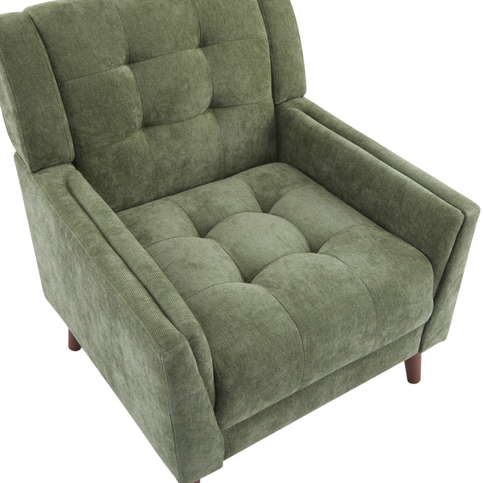 Midway Fauteuil Moderne du Milieu de Siecle a Point Capitonne Gaufre, Vert, Noyer