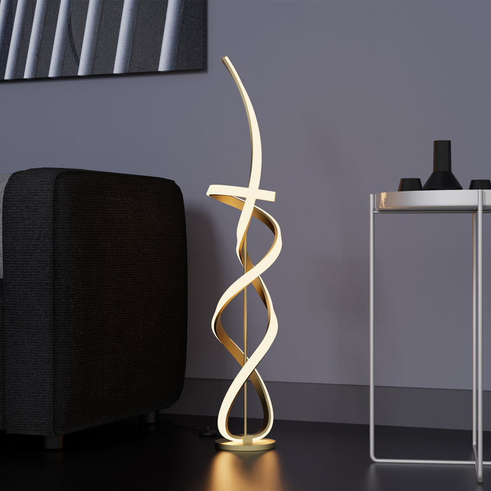 Lampe à pied à DEL de 59 po dorée avec motif torsadé