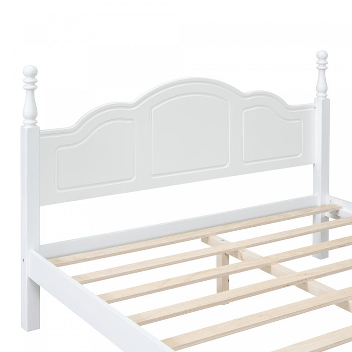 Jessie Lit plateforme style retro avec support a lattes en bois, Taille Queen, Blanc
