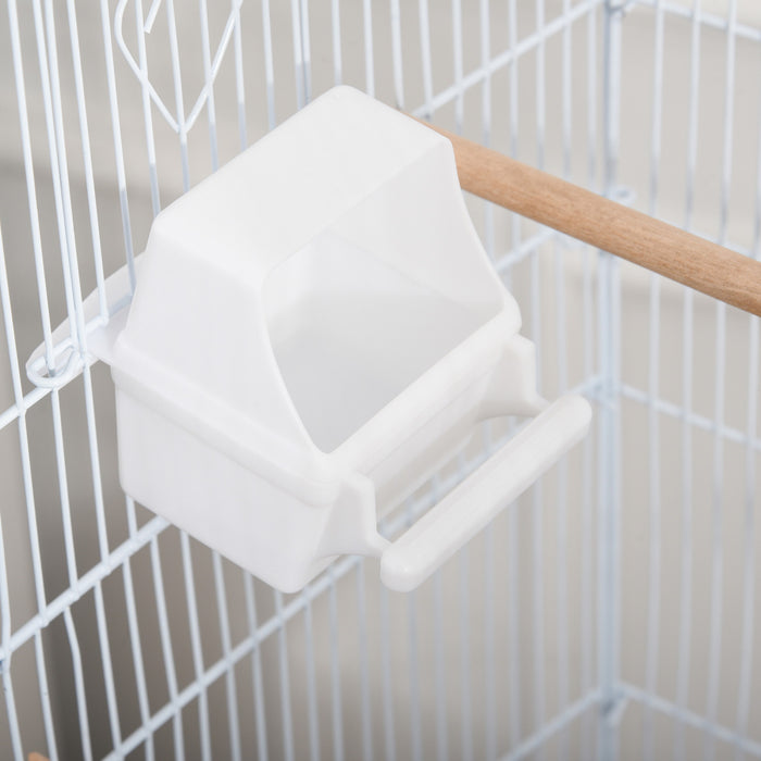 Pawhut 62\" Cage Pour Oiseaux Cacatoes Maison De Jeu Pinson Fournitures Pour Animaux Avec Roues Blanches
