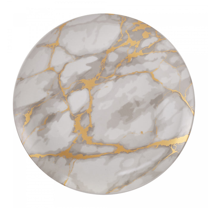 Ensemble de Vaisselle Complet 20 Pieces en Porcelaine Effet Marbre Gris et Or