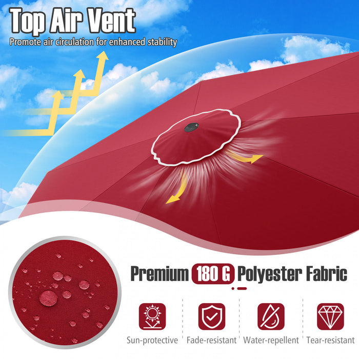 Parasol de patio Costway 10 FT avec reglage d'inclinaison a manivelle, bordures, haut ventile, 8 baleines, rouge