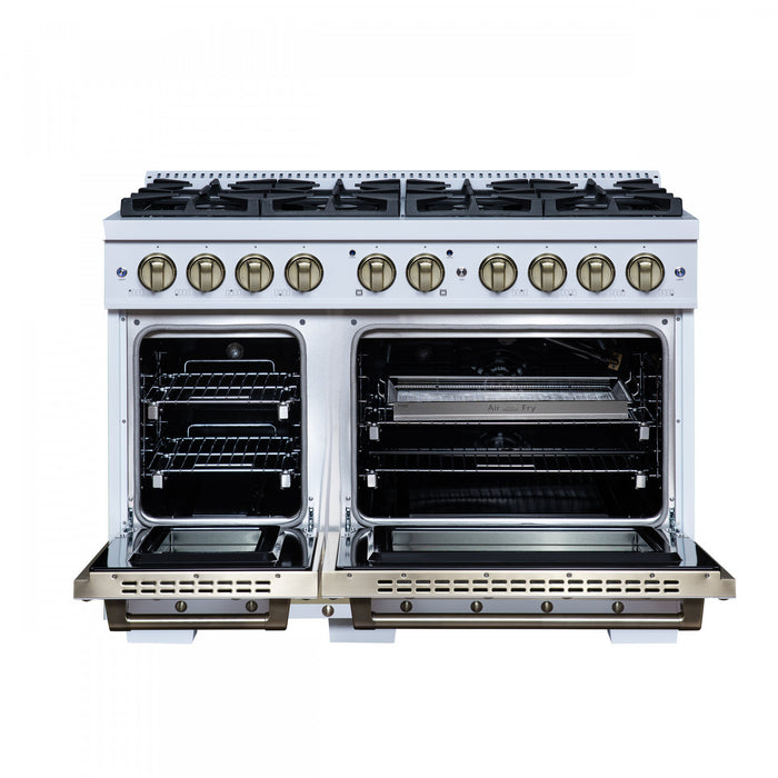 Cuisiniere a gaz Ambassador de 48 po, blanche, 8 bruleurs scelles, fours de 6,7 pi³ – FFSGS6299-48CPWHT