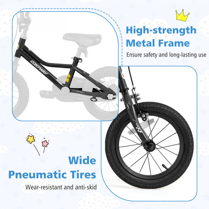 Costway 14\" Velo D'entrainement Pour Enfants Avec Roues D'entrainement Amovibles Pneumatiques Noir
