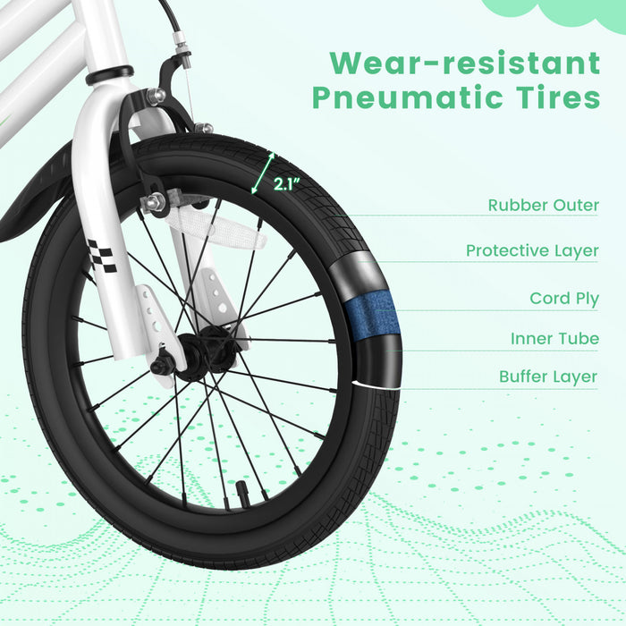 Velo Costway 16\" Pour Enfants Avec Roues D'entrainement Amovibles Et Panier Pour 4-7 Ans Blanc