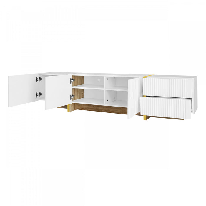 Emily 74.7\" Grand Cabinet TV de Rangement avec Portes et Tiroirs, Dore