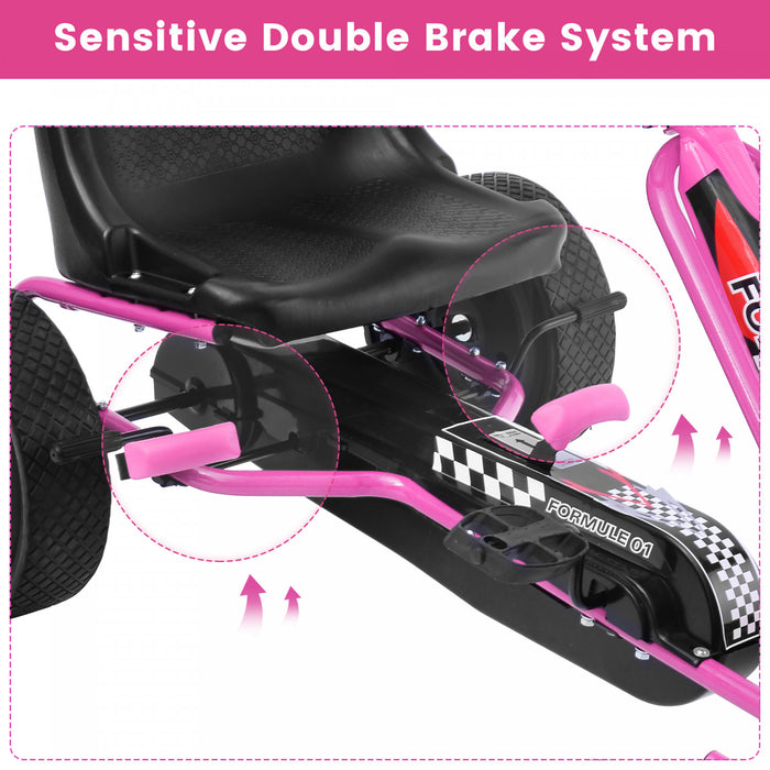 Costway Go Kart 4 Roues Pedale Alimentee Enfants Rouler Sur Jouet Avec Siege Reglable Rose