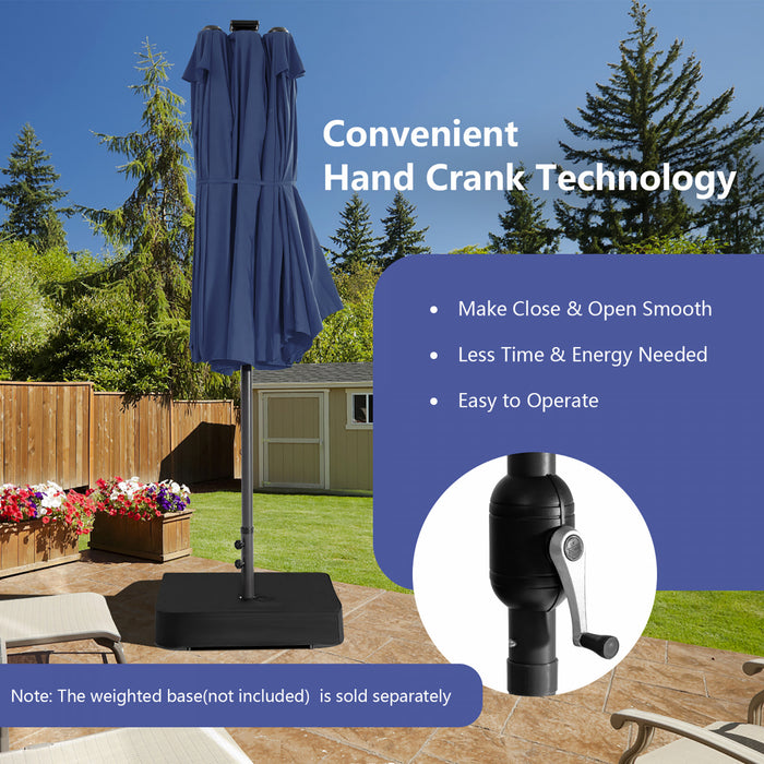 Costway Parasol double face jumeau 15FT pour patio avec 48 LED solaires a manivelle Navy