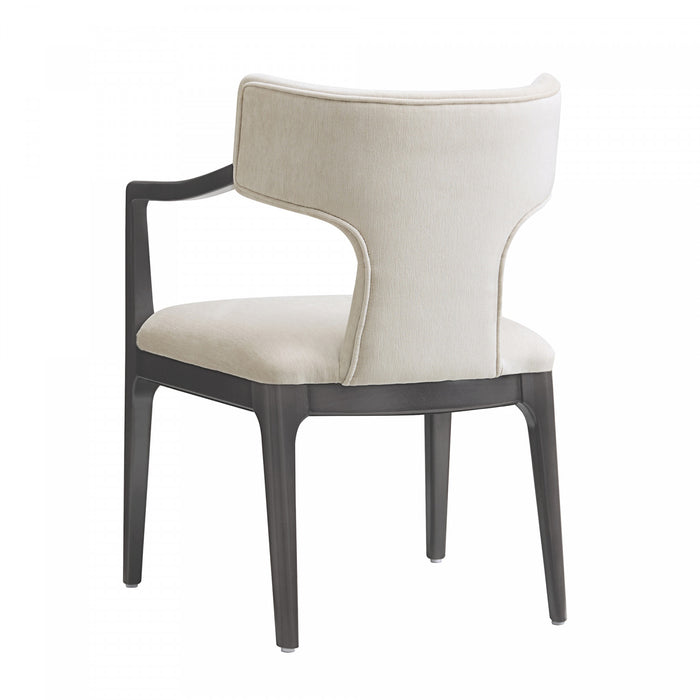 Fauteuil Eloria style moderne du milieu du siecle en bois et chenille creme