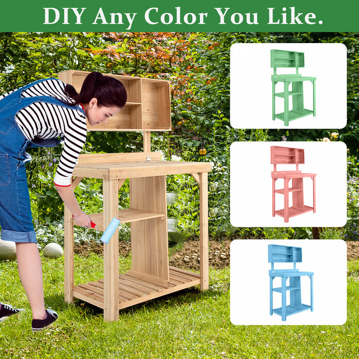 Costway Garden Potting Table Outdoor Potting Bench Station De Travail En Bois W / Etagere De Stockage