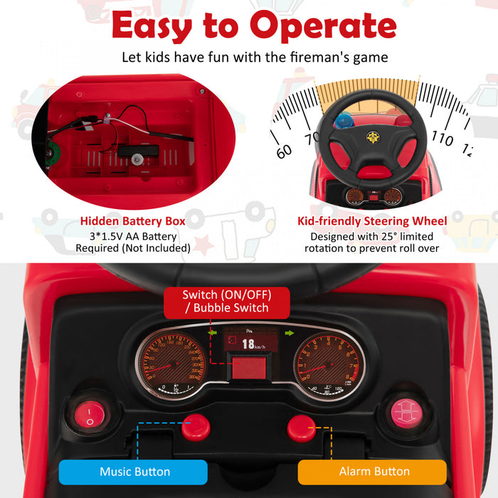 Costway Kids Ride On Fire Truck Foot-to-floor Sliding Push Car W / Musique Et Fabricant De Bulles