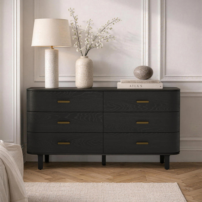 Commode contemporaine Solara 68\" en bois massif noir (6 tiroirs)