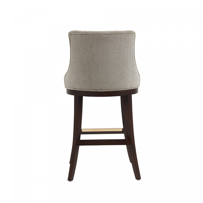 Tabouret de bar moderne en bois Lucia, rembourre en chenille taupe