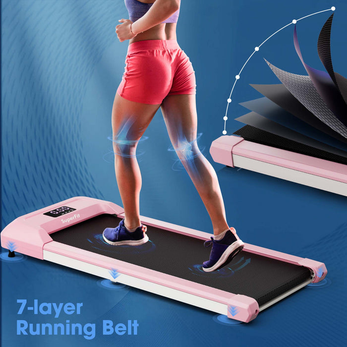 Superfit 0.6-3.8mph Tapis De Marche Sous Tapis Roulant De Bureau Avec Telecommande Et Ecran Led Rose