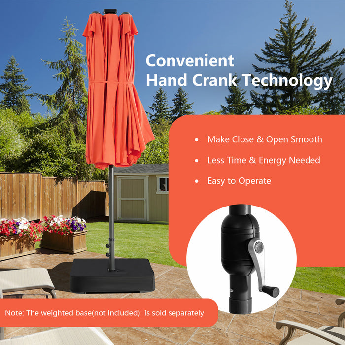 Costway Parasol double face jumeau 15FT pour patio avec 48 LED solaires a manivelle Orange