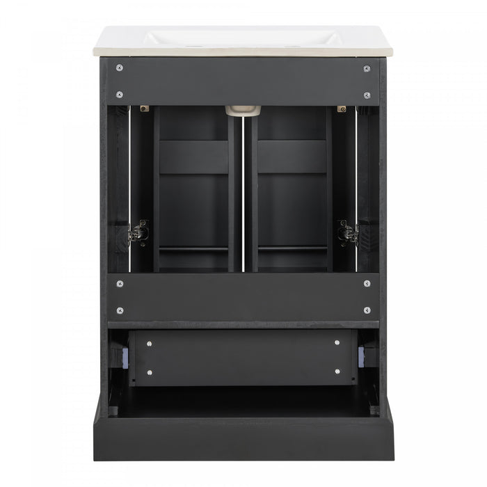 Meuble de salle de bain moderne Colin 24 pouces avec lavabo ceramique et rangement, noir