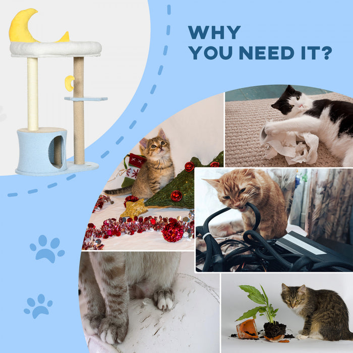 Pawhut 41\" Arbre A Chat Pour Chats D'interieur Avec Maison Et Lit En Peluche Polaire, Tour Pour Chaton Avec Griffoir, Jouet Suspendu En Forme De Lune, Plate-forme Etoile, Bleu