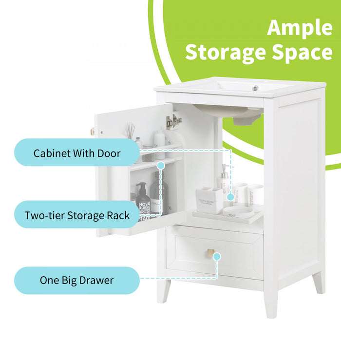 Puret Meuble-Lavabo Simple 20 po avec Etagere de Porte et Tiroir Coulissant, Blanc