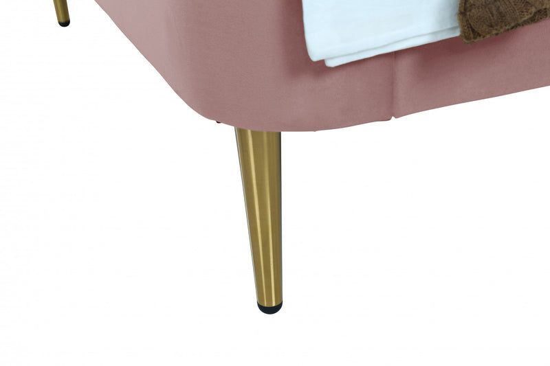 Lit jumeau Heather style milieu du siecle moderne en velours, rembourre, coloris rose poudre et or