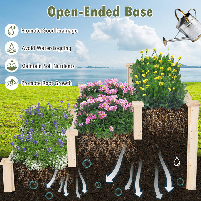 Lit De Jardin Eleve En Bois A 3 Niveaux Costway Avec Planteur De Croissance De Base A Extremite Ouverte Pour La Cour Arriere