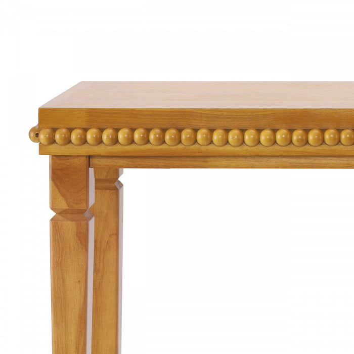 Console rustique en bois Martha 120 cm avec bordure perlee decorative - brune