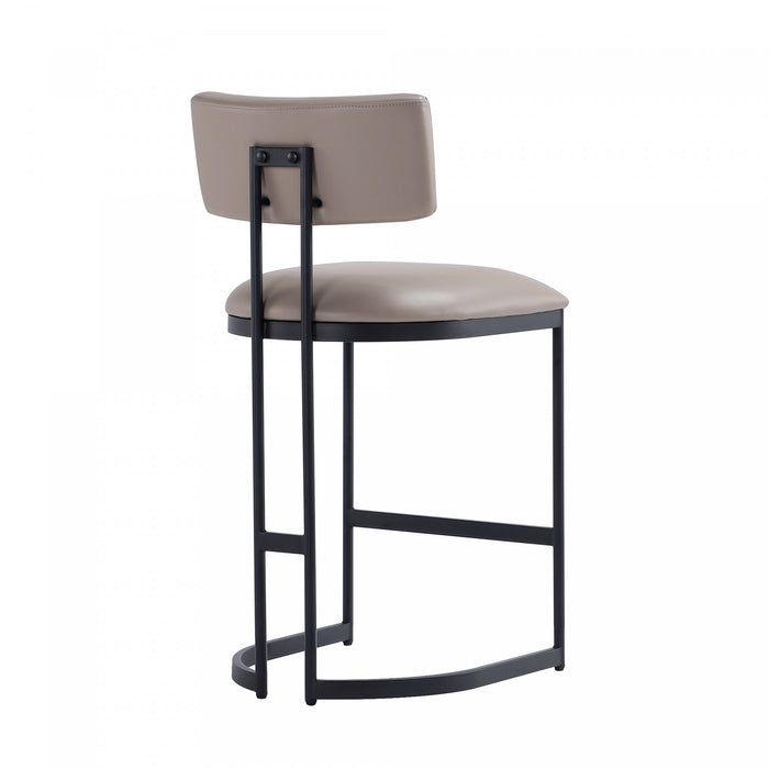 Tabouret de comptoir contemporain moderne Juno en cuir vegetalien et metal, coloris taupe