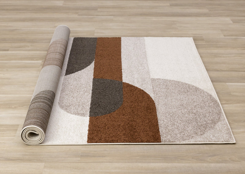 Carpette Marley taupe et sang-de-bœuf à motif de courbes géométriques - 5 pi 3 po x 7 pi 7 po
