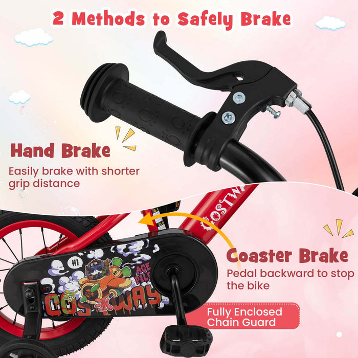 Costway 12\" Velo Pour Enfants Pour 3-4 Avec Guidon Reglable En Hauteur Et Frein A Main En Selle Rouge
