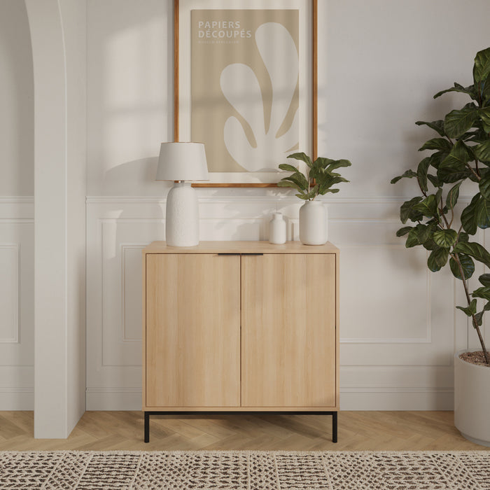 Armoire de rangement mince Nordika à 2 portes - chêne blond naturel