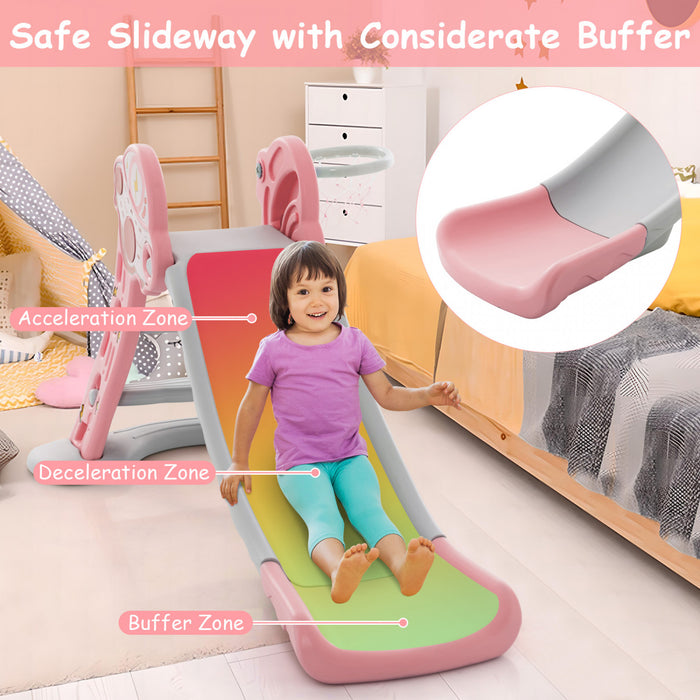 Costway 3-en-1 Enfants Coulisse Interieure Avec Cercle De Basket-ball Et Basket-ball, Zone Tampon Sure Rose