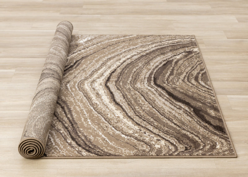 Carpette Forte brune et crème à motif de vagues apaisantes - 7 pi 9 po x 10 pi 6 po