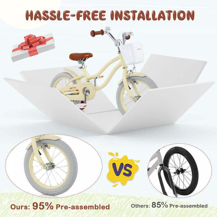 Prorider 14\" Velo Pour Enfants Avec Roues D'entrainement Amovibles Et Panier Pour 3-5 Ans Beige