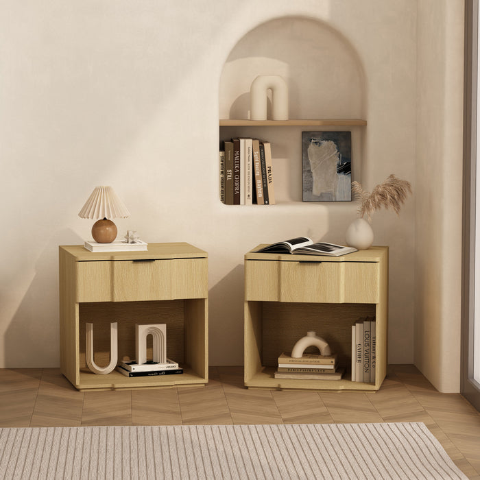 Table de nuit Clive style milieu du siecle 56 cm en chene naturel (1 tiroir)