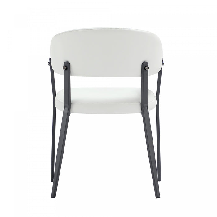 Chaise de salle a manger moderne en metal et tissu Belle, blanche - Lot de 2