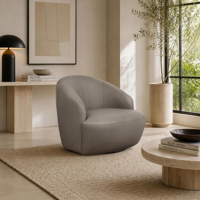 Fauteuil d’appoint pivotant moderne contemporain Lukas en tissu taupe